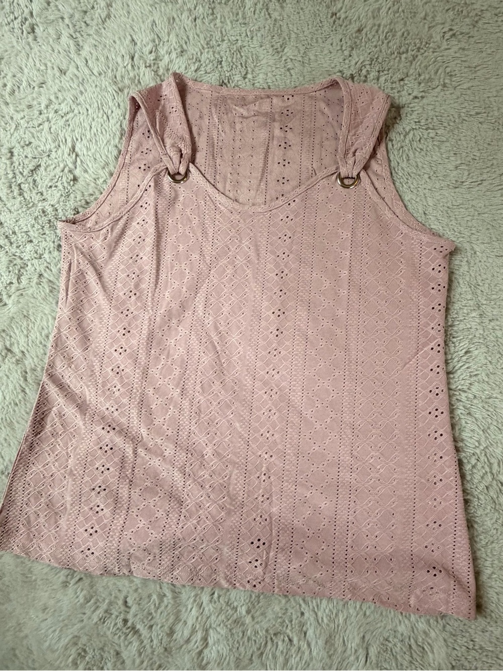 Source Unknown Pink Eyelet Tank with Ring Shoulder Detail